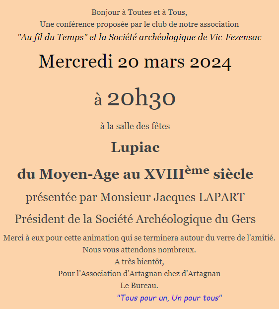 Conférence “Lupiac du Moyen-Age au XVIIIème siècle” le mercredi 20 mars 2024